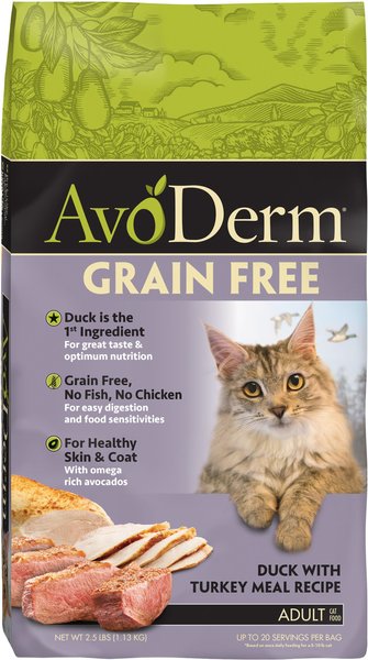 AVODERM Grain Free Duck with Turkey Meal Dry Cat Food 2.5 lb bag