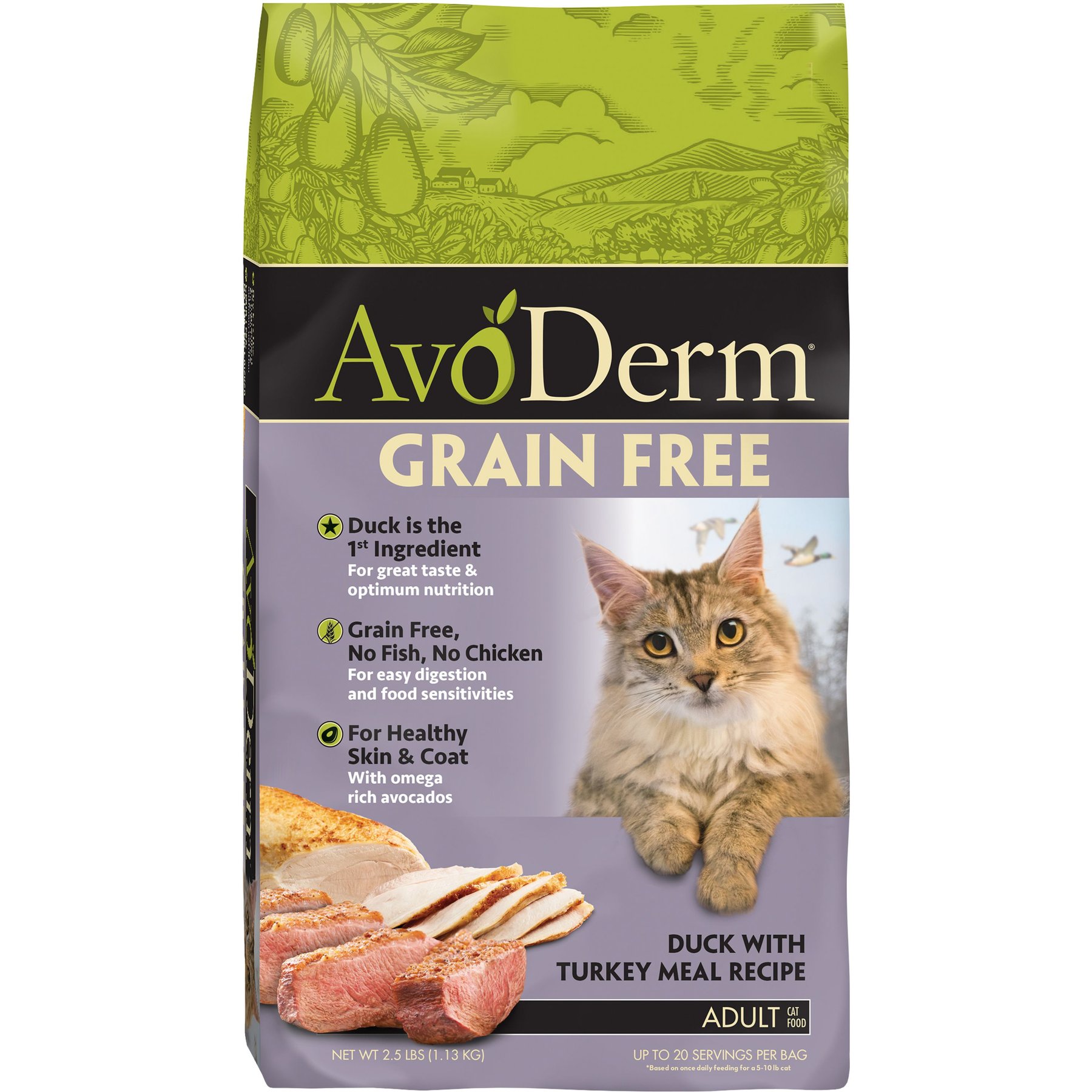 AVODERM Grain Free Duck with Turkey Meal Dry Cat Food 2.5 lb bag