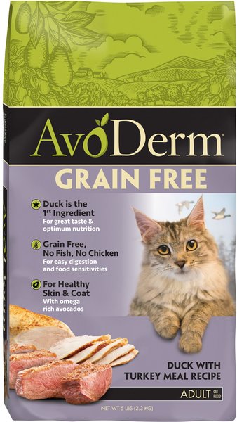AvoDerm Grain-Free Duck with Turkey Meal Dry Cat Food, 5-lb bag slide 1 of 7