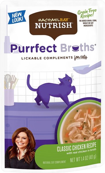 Rachael Ray Nutrish Purrfect Broths All Natural Grain-Free Classic Chicken Recipe Cat Food Topper, 1.4-oz, case of 24 slide 1 of 7