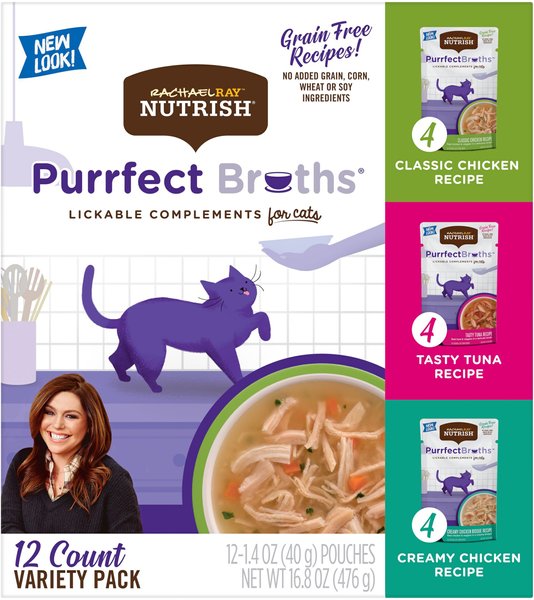 Rachael Ray Nutrish Purrfect Broths All Natural Grain-Free Variety Pack Cat Food Topper, 1.4-oz, case of 12 slide 1 of 9