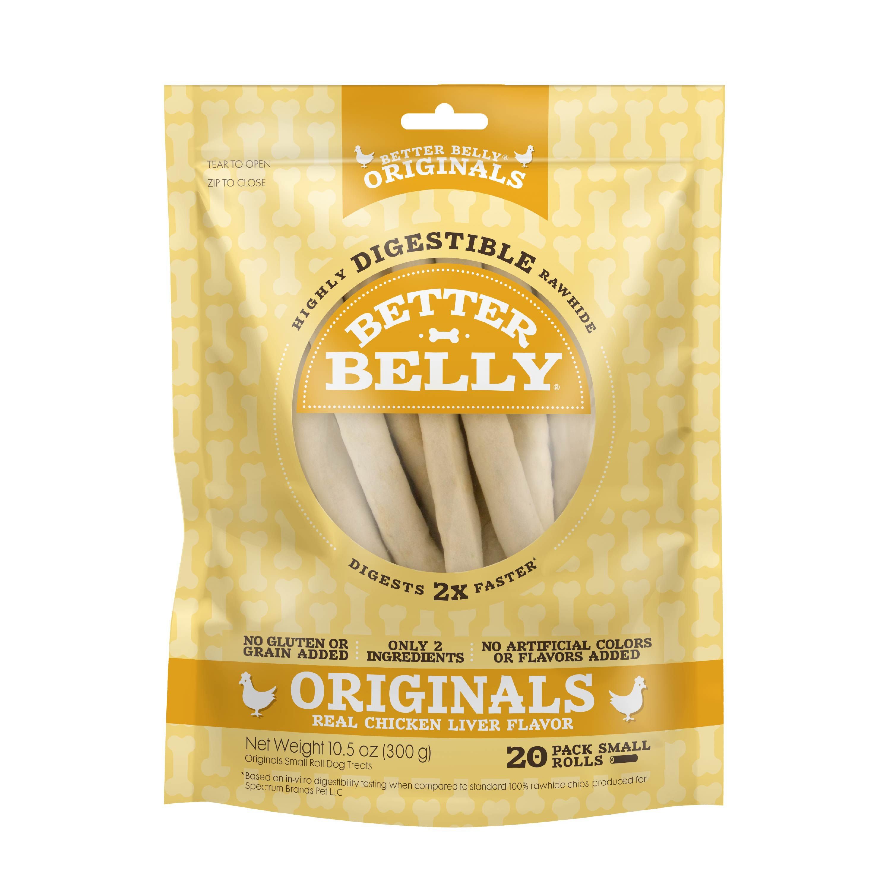 BETTER BELLY Chicken Liver Flavor Rawhide Roll Dog Treats, Small