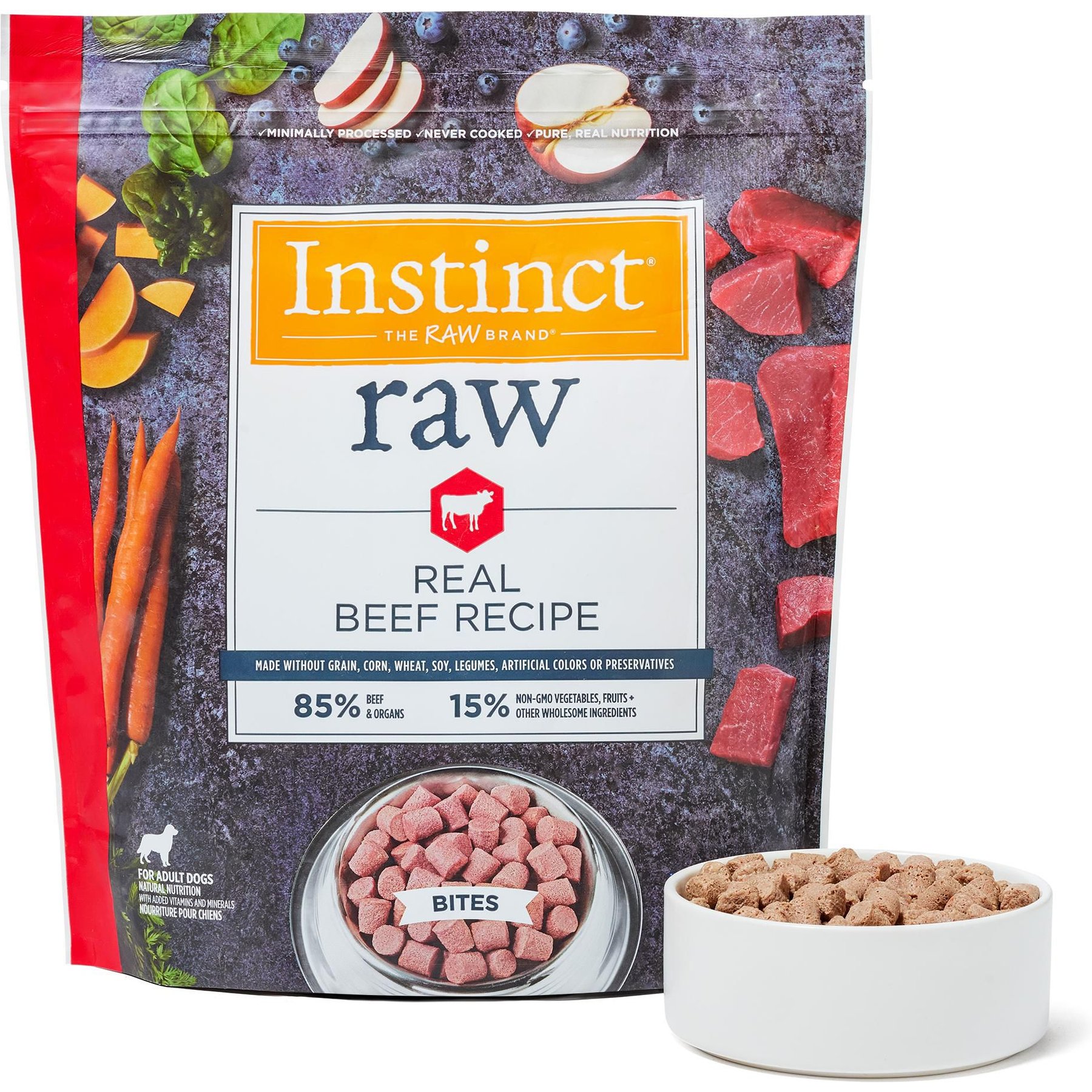 INSTINCT Raw Frozen Adult Bites Grain Free Real Beef Recipe Dog