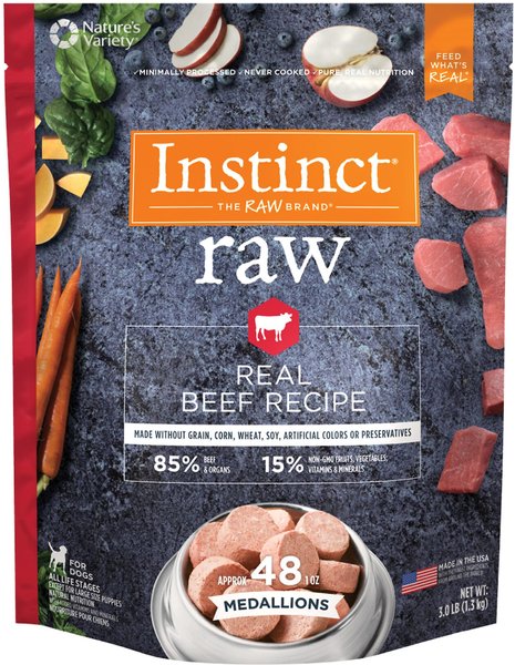 Instinct by Nature's Variety Frozen Raw Medallions Grain-Free Natural Beef Recipe Dog Food, 3-lb bag