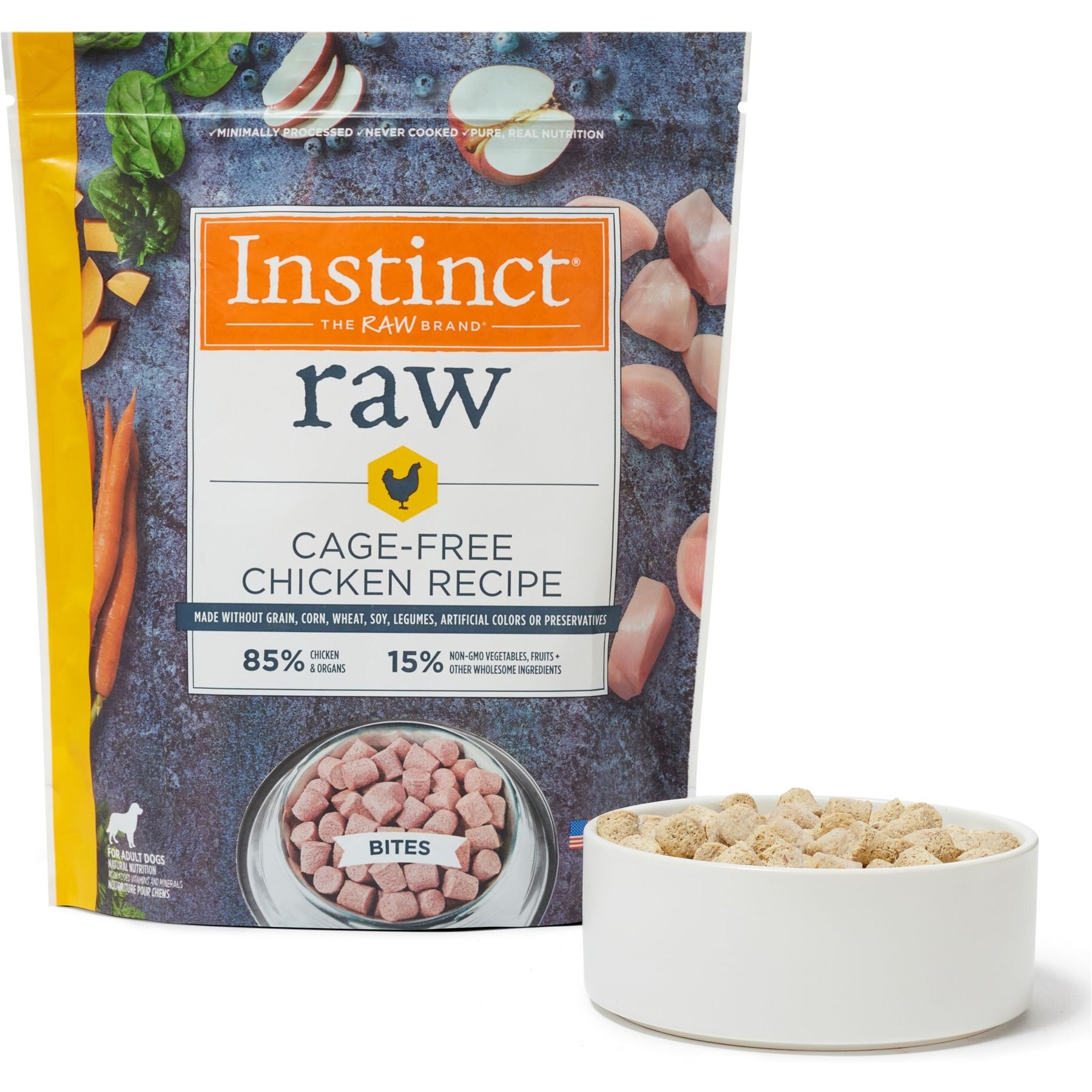 INSTINCT Raw Frozen Adult Bites Grain-Free Cage-Free Chicken Recipe Dog ...