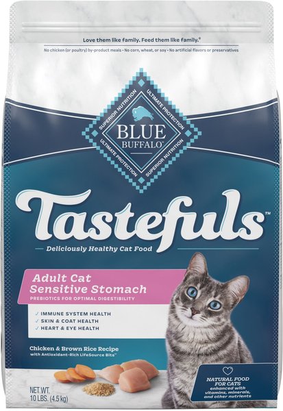 Blue Buffalo Tastefuls Sensitive Stomach Natural Chicken Adult Dry Cat Food, 10-lb bag slide 1 of 8