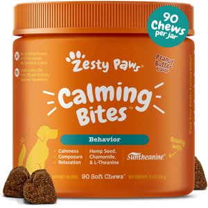 Zesty Paws Hemp Calming Bites Peanut Butter Flavored Soft Chews Composure & Relaxation Supplement for Dogs, 90 count