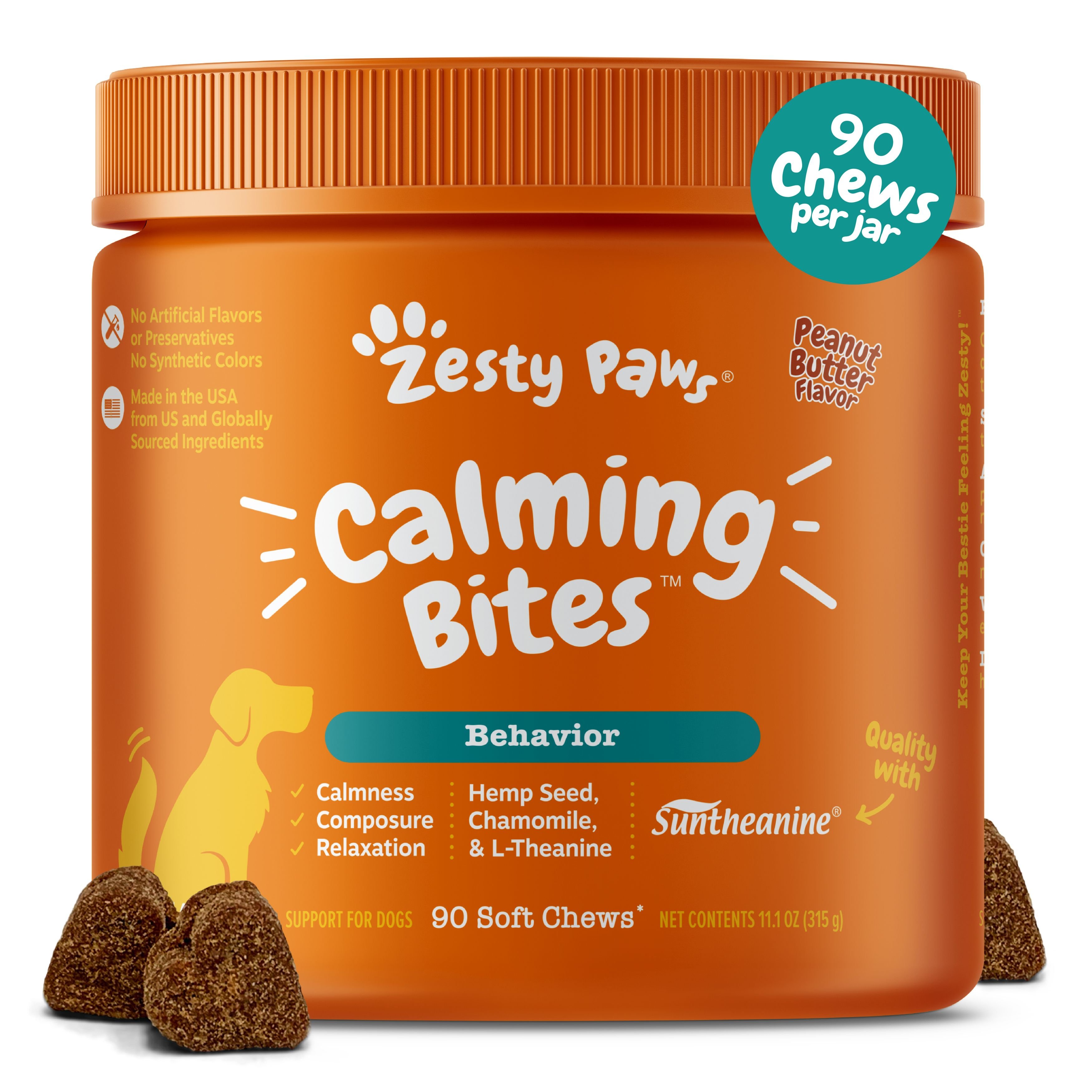 ZESTY PAWS Hemp Calming Bites Peanut Butter Flavored Soft Chews ...