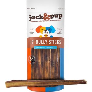 Jack & Pup Thick Bully Stick 12" Dog Treats, 3 count