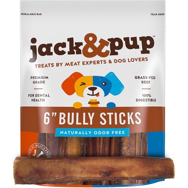 JACK & PUP Thick Bully Stick 6" Dog Treats, 5 count