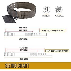 OneTigris Nylon Military Dog Collar, Black, Large: 17.7 to 20.9-in neck, 1.5-in wide