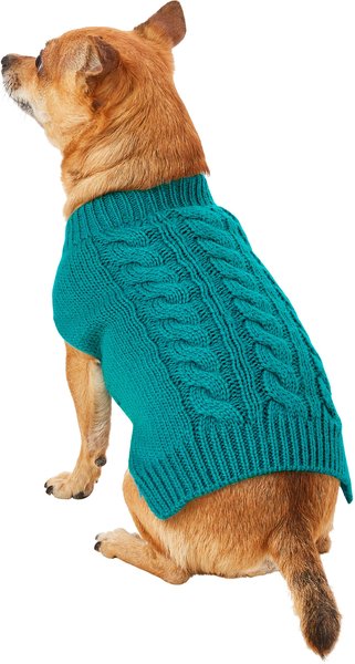 Frisco Dog & Cat Cable Knitted Sweater, Teal, X-Small slide 1 of 9