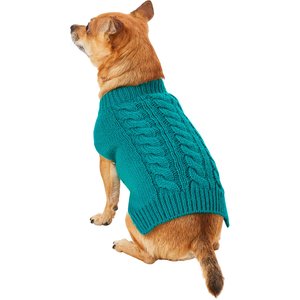 Frisco Dog & Cat Cable Knitted Sweater, Teal, X-Small