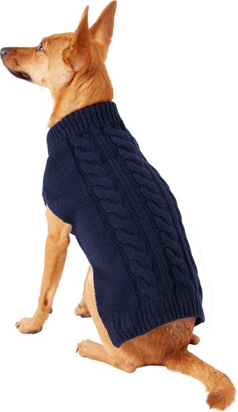 Frisco Dog & Cat Cable Knitted Sweater, Navy, Small slide 1 of 6