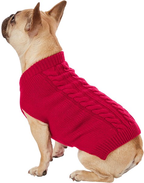 Frisco Dog & Cat Cable Knitted Sweater, Red, Medium slide 1 of 8