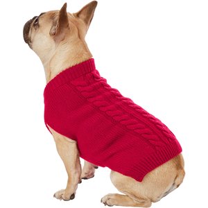 Frisco Dog & Cat Cable Knitted Sweater, Red, Medium