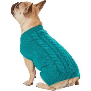 Frisco Dog & Cat Cable Knitted Sweater, Teal, Medium