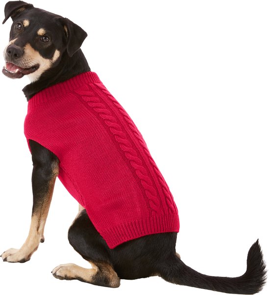 Frisco Dog & Cat Cable Knitted Sweater, Red, Large slide 1 of 8