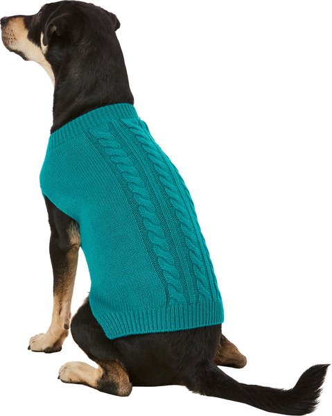 Frisco Dog & Cat Cable Knitted Sweater, Teal, Large slide 1 of 8