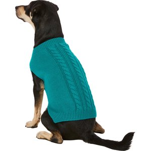 Frisco Dog & Cat Cable Knitted Sweater, Teal, Large
