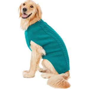 Frisco Dog & Cat Cable Knitted Sweater, Teal, XX-Large