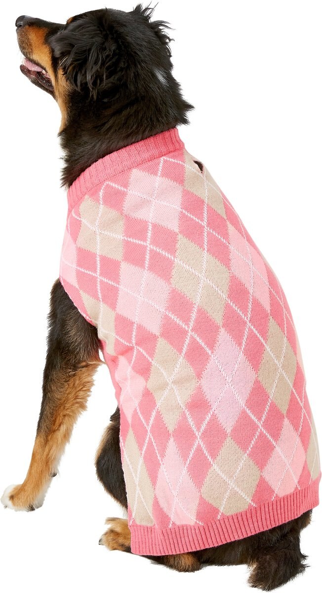 FRISCO Dog & Cat Argyle Sweater, Pink, XLarge