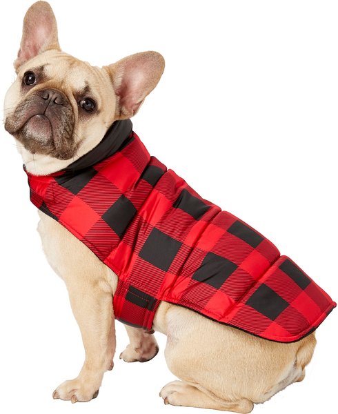 FRISCO Reversible Dog & Cat Plaid Puffer Coat, Red, Medium - Chewy.com
