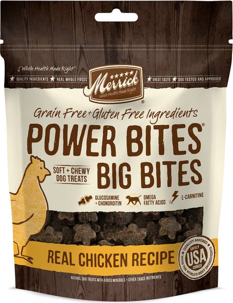 Merrick Power Bites Big Bites Real Chicken Recipe Grain-Free Soft & Chewy Dog Treats, 14-oz bag slide 1 of 9