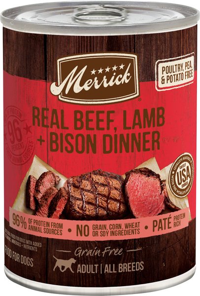 Merrick Grain-Free Real Beef, Lamb & Bison Canned Dog Food, 12.7-oz can, case of 12 slide 1 of 10