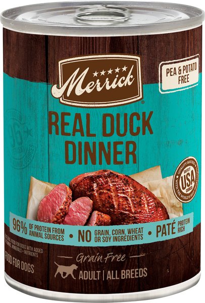 Merrick Grain-Free Real Duck Dinner Canned Dog Food, 12.7-oz can, case of 12 slide 1 of 9