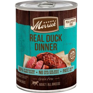 Merrick Grain-Free Real Duck Dinner Canned Dog Food, 12.7-oz can, case of 12