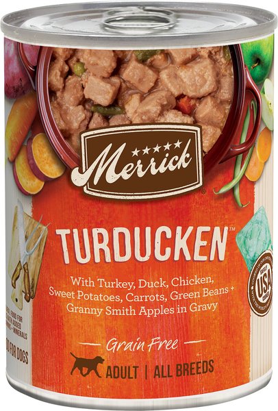 Merrick Grain-Free Wet Dog Food Turducken, 12.7-oz can, case of 12 slide 1 of 9