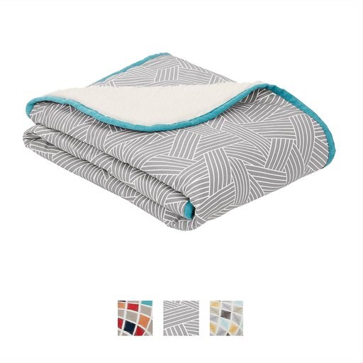 Frisco Sherpa Dog & Cat Blanket, Gray Basket Weave Print, Small