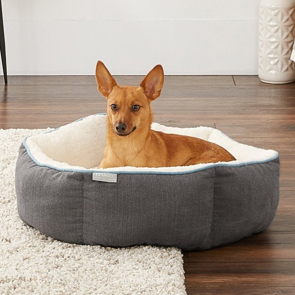 FRISCO Sherpa Bolster Cat Dog Bed Gray Small Chewy