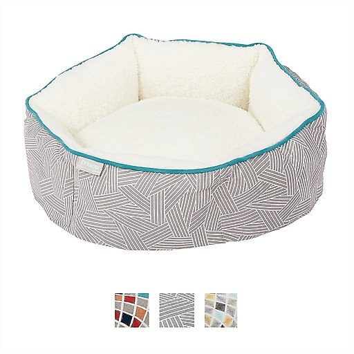 Frisco Sherpa Hexagon Bolster Cat & Dog Bed, Gray Basket Weave Print, Small