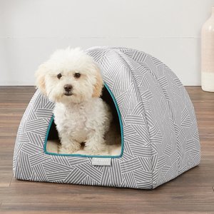 Frisco Igloo Covered Cat & Dog Bed, Gray Basket Weave Print