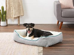 Frisco Sherpa Rectangular Bolster Cat & Dog Bed, Gray Basket Weave Print, Large