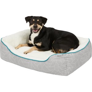 Frisco Sherpa Bolster Cat & Dog Bed, Light Gray Basketweave, Large