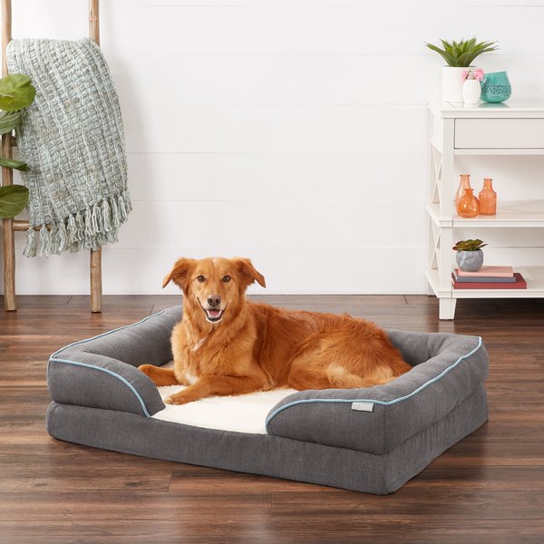 Frisco Plush Orthopedic Front Bolster Cat & Dog Bed w/Removable Cover, Gray, X-Large slide 1 of 8