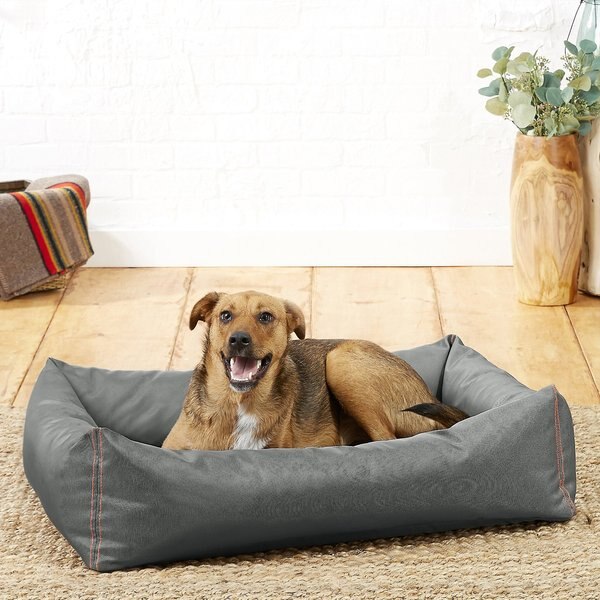 Frisco Rectangular Bolster Dog Bed w/Removable Cover, Dark Gray, Large slide 1 of 5