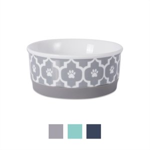 Bone Dry Lattice Non-Skid Ceramic Dog & Cat Bowl, 0.75-cup, Gray