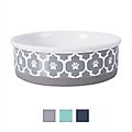 Bone Dry Lattice Non-Skid Ceramic Dog & Cat Bowl, 3-cup, Gray