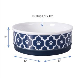 Bone Dry Lattice Non-Skid Ceramic Dog & Cat Bowl, 1.5-cup, Nautical Blue