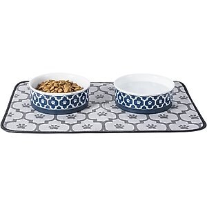 Bone Dry Lattice Non-Skid Ceramic Dog & Cat Bowl, 1.5-cup, Nautical Blue