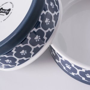 Bone Dry Lattice Non-Skid Ceramic Dog & Cat Bowl, 1.5-cup, Nautical Blue
