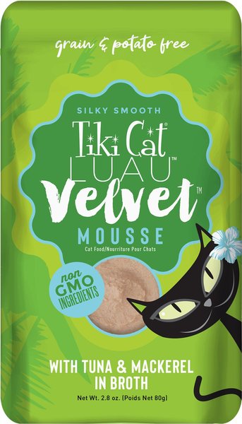 Tiki Cat Velvet Mousse Tuna & Mackerel Grain-Free Wet Cat Food, 2.8-oz pouch, case of 12 slide 1 of 8
