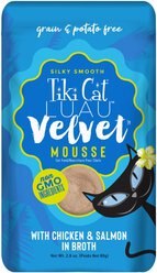 Tiki Cat Velvet Mousse Chicken & Salmon Grain-Free Wet Cat Food, 2.8-oz pouch, case of 12