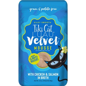 Tiki Cat Velvet Mousse Chicken & Salmon Grain-Free Wet Cat Food, 2.8-oz pouch, case of 12
