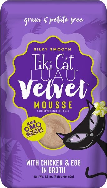 Tiki Cat Velvet Mousse Chicken & Egg Grain-Free Wet Cat Food, 2.8-oz pouch, case of 12 slide 1 of 8