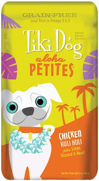 Tiki Dog Aloha Petites Chicken Huli Huli Grain-Free Dog Food, 3.5-oz pouch, case of 12 slide 1 of 10
